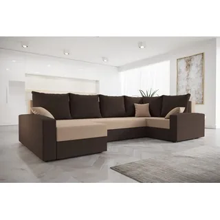 Roe Furniture | Ecksofa 301 cm - U-Form Rechts - CHIEVO LONG - Braun und Beige - Schlafsofa mit Stauraum - Modernes Design - Sofabett - Couch - Braun/Beige