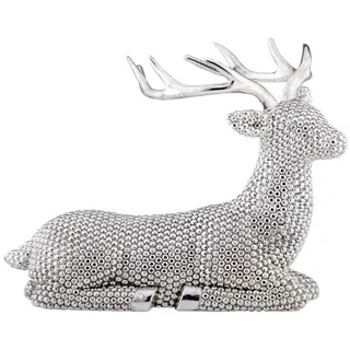Große Liegende Silber Deko Rentier Figur & Geweih 18 cm - Weihnachten Wildfigur
