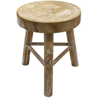 Holz Blumenhocker Mit 3 Beinen White Washed - √ò 35 Cm - Massivholz Deko Hocker Rund Shabby Chic