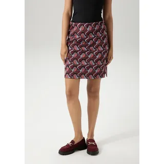 Minirock ANISTON CASUAL, Damen, Gr. 44, rot (bordeaux, braun, hellblau, schwarz, rauchblau), Jersey, Obermaterial: 66% Polyester, 33% Viskose, 1% Elasthan, Jacquardmuster, gemustert, figurbetont kniefrei, Röcke Minirock, mit trendfarbigen, grafischem Retro-Muster