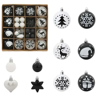 vidaXL Weihnachtskugel-Set 40 pcs Schwarz und Weiß Kunststoff