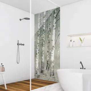 Duschrückwand Wald selbstklebend - 0.35 mm Wandpaneel wasserfest Wald grau Badrückwand fugenlos Smart matt 80x200 cm - Grau
