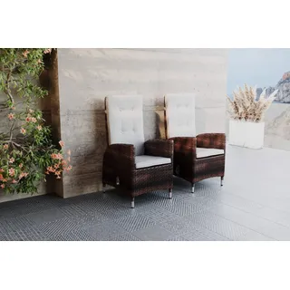 OUTFLEXX 2er Set Dining Sessel, braun marmoriert, Polyrattan, 55 x 65 x 112 cm, Rücken stufenlos verstellbar
