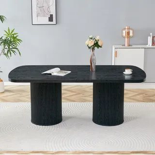 Meubliv Esstisch 180x90 Cm Schwarz – Gerilltes Doppelspalten-gestell, 6 Bis 8 Personen