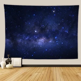 Generisch Wandteppich 130x150 cm Sternenhimmel-Druck Wandkunst Wandteppich Weiches Polyester Werfen Tuch Ästhetisch Dekor für Wohnzimmer Schlafzimmer Wandtuch Tapisserie