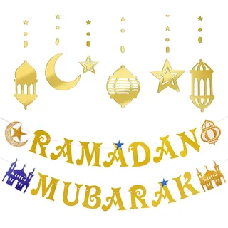 Ramadan-Dekorationen, Ramadan Mubarak-Banner für Zuhause 2024, goldene Mond-Stern-Laterne, Mubarak-Party-Hänge-Luftschlange, Ramadan für den Islam, Party-Dekor, Hochzeit, Geburtstag,Hintergrund-Banner