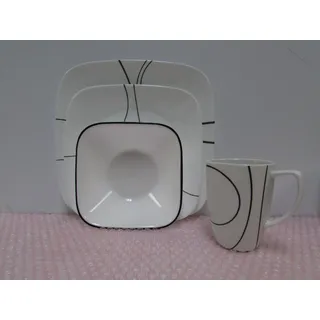 Corelle Geschirr-Set Simple Lines aus Vitrelle-Glas für 4 Personen 16-teilig, splitter- und bruchfest, schwarz