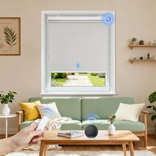 Grandekor Elektrische Rollos Innen, Verdunklungsrollo ohne Bohren mit Fernbedienung & Leiser Motor Grau 65x120cm,Smart Rollo für Fenster Innen mit Metal Klemmträger,Thermorollo Sonnen-& Sichtschutz