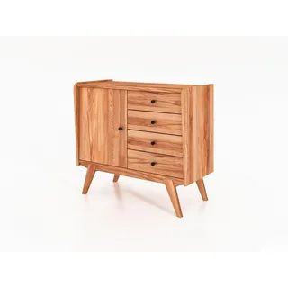 Natur24 Sideboard Kommode Jetro Kernbuche massiv 100x90x50cm mit 4 Schubladen und 1 Tür