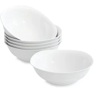 MALACASA Elisa Müslischalen Set 6er, 560ml Porzellan Schalen Eckig Weiß | Große Schüsseln, Eckiges Design, Für Müsli, Suppe, Salat & Dessert, Mikrowellengeeignet