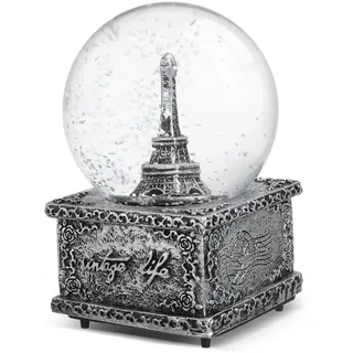 ABOOFAN Vintage Eiffelturm Schneekugel mit Licht, Musik und Kunstharz Glas | Bücherregal und Kamin, Romantische Atmosphäre, Winterliche Tischdeko, Weihnachten Event