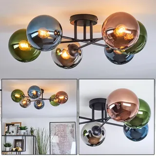 HOFSTEIN Deckenleuchte Gastor, 6-flammige Deckenlampe aus Metall/Glas in Schwarz/Blau/Grün/Kupfer/Chrom/Rauch, Leuchte im Vintage-Design (Schirme Ø 15 cm), E14, Esszimmer, Wohnzimmer, Schlafzimmer