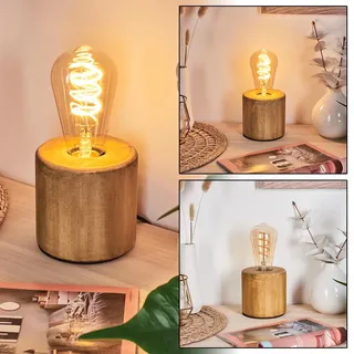 HOFSTEIN Tischleuchte Argea, Tischlampe aus Holz in Naturfarben/Schwarz, Leuchte im skandinavischen/Boho Design mit Schalter am Kabel, E27, Wohnzimmer, Schlafzimmer, Flur, Büro, Esszimmer