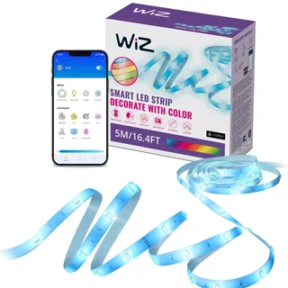 WiZ RGB LED Lightstrip - 5m, anpassbar, 16 Mio. Farben + Weißtöne, voreingestellte Lichtmodi, verbindet sich mit Ihrem WLAN, Sprach- / App-Steuerung, funktioniert mit Google Home, Alexa und HomeKit