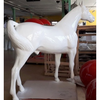 Casa Padrino Luxus Deko Skulptur Pferd Weiß 245 x H. 200 cm - Riesige Gartenskulptur - Lebensgroße Skulptur - XXL Deko Skulptur - XXL Deko Figur - XXL Tierfigur - Luxus Deko Tierfigur