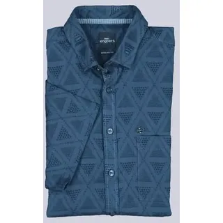 engbers Herren Strukturiertes Baumwollhemd mit Brusttasche Blau regular gemustert Button Under - L