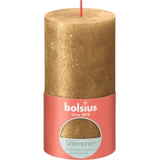 Bolsius Stumpenkerze Rustik Shimmer 13cm Ø 6,8cm Gold