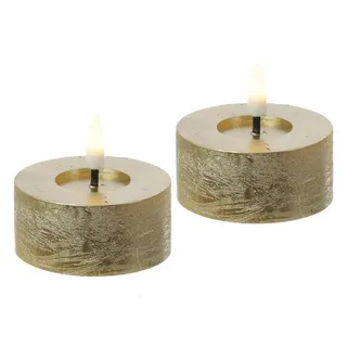 MARELIDA LED-Teelicht LED Maxi Teelichter Lina Rustik Optik Echtwachs D: 7cm gold 2er Set, LED Classic, warmweiß (2100K bis 3000K) goldfarben