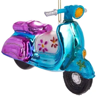 BRUBAKER Christbaumschmuck Mundgeblasene Weihnachtskugel Retro Motorroller, Weihnachtsdekoration im Vintage-Stil aus Glas, handbemalt - 13.5 cm bunt