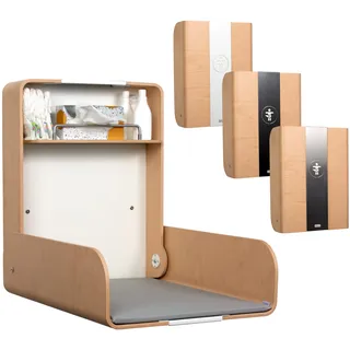 KAWAmidi beech | timkid Wickeltisch | TÜV-geprüft | klappbarer & platzsparender Wandwickeltisch | inkl. grauer Wickelmatte | Ideal für den öffentlichen & privaten Bereich | Made in Germany