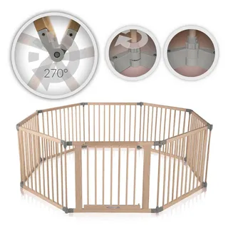 Baby Vivo Laufgitter aus Holz 8 Elemente - individuell verstellbar - PREMIUM in Grau