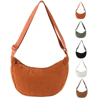 Uwiyo Halbmond Tasche Damen Cord Crossbody Moon Bag Hobo Halfmoon Bag Halbmond Umhängetasche Dumpling Schultertasche mit verstellbarem Gurt für Damen Mädchen - 31x16x9 cm