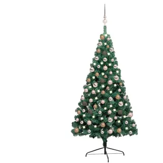 vidaXL Halber Weihnachtsbaum mit LEDs & Kugeln Grün 150 cm