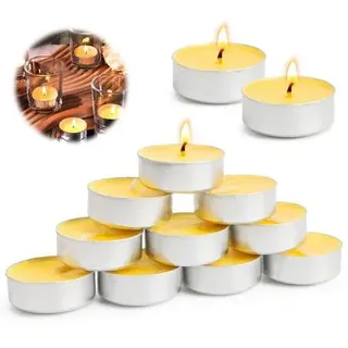24 Stück Reines Bienenwach Teelicht, Gelb Teelichter, Rauchfrei & Sauber Brennend mit über 4 Stunden Brenndauer, Bienenwach Teelichter für Geschenk