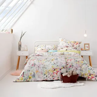 ESTELLA Mako-Satin Bettwäsche 155x220 Melia quitte Blumen Aquarell bunt 7884-705