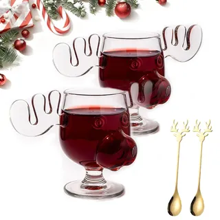 Generisch Elchgläser Set – Weihnachtsgläser 300ml Hoch & Niedrig, Moose Christmas Glass, Elk Glasses Christmas Mug, Eierlikör Gläser für Winterdrinks (2 PC Kurzstielglas)