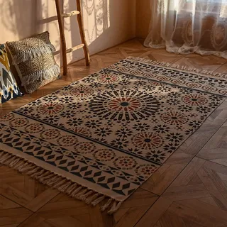 boiszeda Boho-Teppiche für das Wohnzimmer, Baumwollteppiche mit Fransen, Vintage-Teppich im Landhausstil, kleine Teppich für Küche, Schlafzimmer, Waschküche, Eingangsbereich