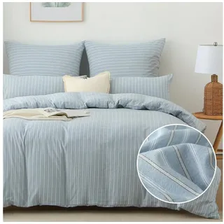 Lanqinglv Bettwäsche Gestreift Baumwolle Blau 155 x 220 cm + 80 x 80 cm