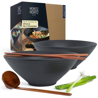 Moritz & Moritz Suppenschüssel »2x Ramen Schüssel Keramik«, Keramik, (2er Set), Ramen Bowl Set für 4 Personen schwarz