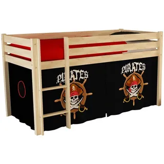 Lomadox Hochbett PINOO-12 Pirates in Kiefer massiv natur lackiert 210/114/106 cm braun