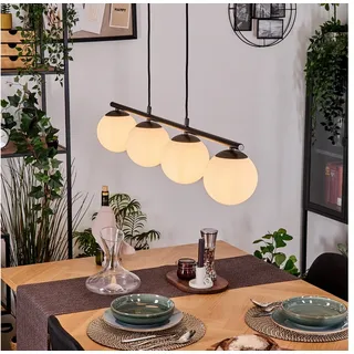 hofstein Pendelleuchte Hängelampe aus Metall/Glas in Schwarz/Weiß/Milchglas, Hängeleuchte im modernen Retro/Vintage-Design (15 cm), 4 x E14 weiß
