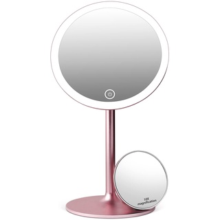 Kostlich Beleuchteter Make-up-Spiegel mit 3 Lichteinstellungen, Wiederaufladbarer Kosmetikspiegel mit 10-facher Vergrößerung Taschenspiegel – Abnehmbarer Aluminiumständer, Rotgoldfarbenes