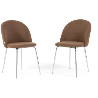 RATTATAN Set aus 2 Innenstühlen aus Cordsamt mit Metallbeinen, gepolstert, ideal für Küche, Esszimmer, Bar oder Restaurant – Sara – Haselnuss/Silber