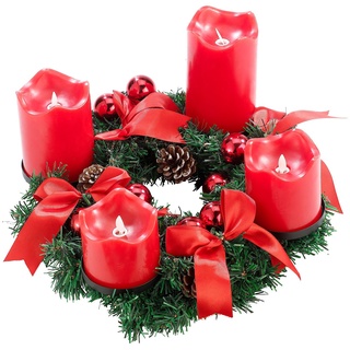 Britesta Adventskranz elektrisch: Adventskranz, rot, 4 rote LED-Kerzen mit bewegter Flamme (Adventskranz Elektrische Kerzen, Elektrische Adventskranzkerzen, Kabellose Weihnachtskerzen)