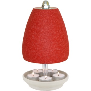 Teelichtlampe aus Ton im Stil Orchidee in versch. Farben - Größe L - Teelichtofen für 5 Teelichter - Kerzen Notheizung (inkl. Teelichter + Feuerzeug) (Kamin-Rot)