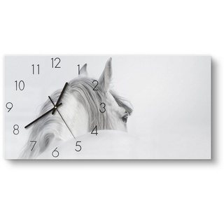 DEQORI Wanduhr 'Andalusisches Pferd' (Glas Glasuhr modern Wand Uhr Design Küchenuhr) weiß 60 cm x 30 cm