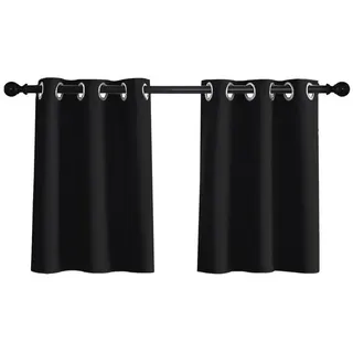Jibenhome Scheibengardine Bistrogardine Kurzgardinen mit Ösen Vorhang Blickdicht, Küche Fenster (1 St), Scheibengardinen Ösenvorhang Modern Gardinen Kurzstore für Wohnzimmer schwarz 85 cm x 76 cm
