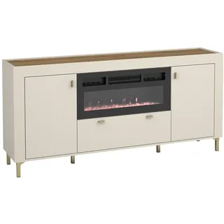 MIRJAN24 Kommode Mossa 2D1S MO07 mit Kamin (mit zwei Drehtüren und Schublade), Realistische LED-Flamme, 177x40x84 cm beige
