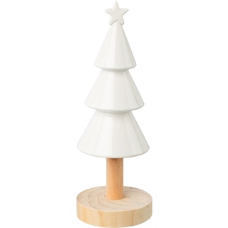 Weihnachtsbaum Aus Keramik Auf Holz  9X9x25cm  Weiß