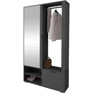 Mirjan24 Garderoben-Set Raldento mit Spiegel (Anthrazit) | Praktische Flurgarderobe mit Kleiderstange, Ablagefächern, Schuhschrank und beidseitig montierbarem Spiegelschrank