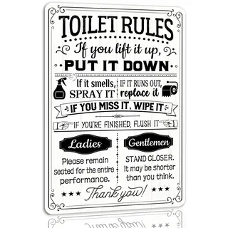 Retro Vintage Funny Toilet Rules Metal Tin Sign Wall Art for Cafe Bar Home Bathroom Toilet Restroom Wall Decor Plaque Poster 8x12 Inch