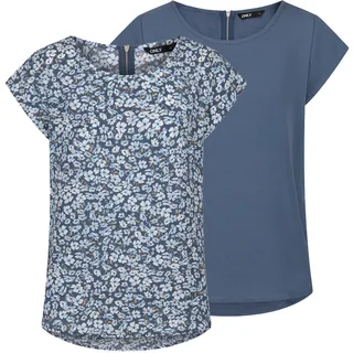 Only T-Shirt Damen Top ONLVIC 2er Pack Regular Fit Blau 36