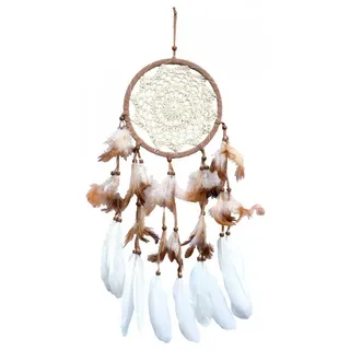 Saraswati Traumfänger mit gehäkeltem Netz, natur/braun