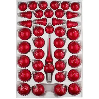 Navidacio 39 TLG. Glas-Weihnachtskugeln Set in Hochglanz Rot Silber Regen - Edle Neuheit - Christbaumkugeln - Weihnachtsschmuck - Christbaumschmuck