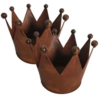UNUS GARDEN Dekofigur Deko Kronen Metall Rostoptik Ø20 cm 2er Set rustikale Gartendeko (2er Set), Rostdeko Teelichthalter Kerzenhalter Rostkrone braun