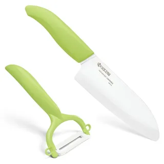 Kyocera GEN GREEN Cut & Peel Set Keramik Santoku Messer mit Schäler, Klinge 14 c